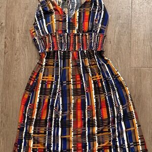 Apostrophe Striped Maxi Dress in Blue, Red, Gold, Black